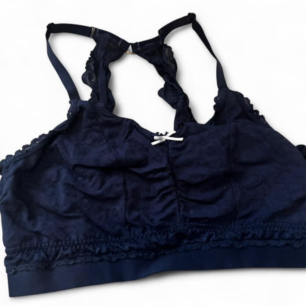 Cacique Navy Blue Floral Lace wireless Bralette - Size 14/16